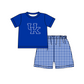 ( Moq 5 ) Baby Boys Toddler Short Sleeves UK Shirt Blue Plaid Shorts Team Summer Set
