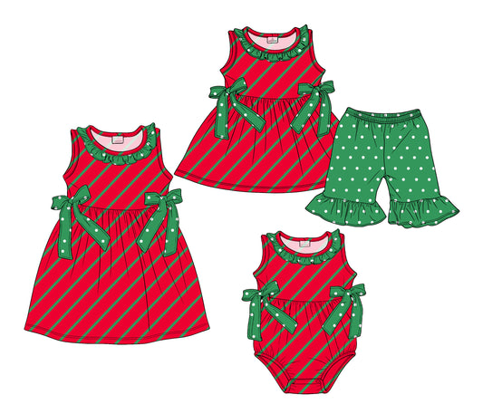 ( Moq 5 Each Style ) Sibling Baby Girls Kids Green Bows Romper Dress Set Clothes