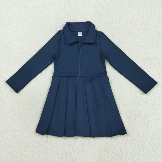 Baby Girl Long Sleeves Zipper Knee Length Yoga Active Navy Blue Dress RTS