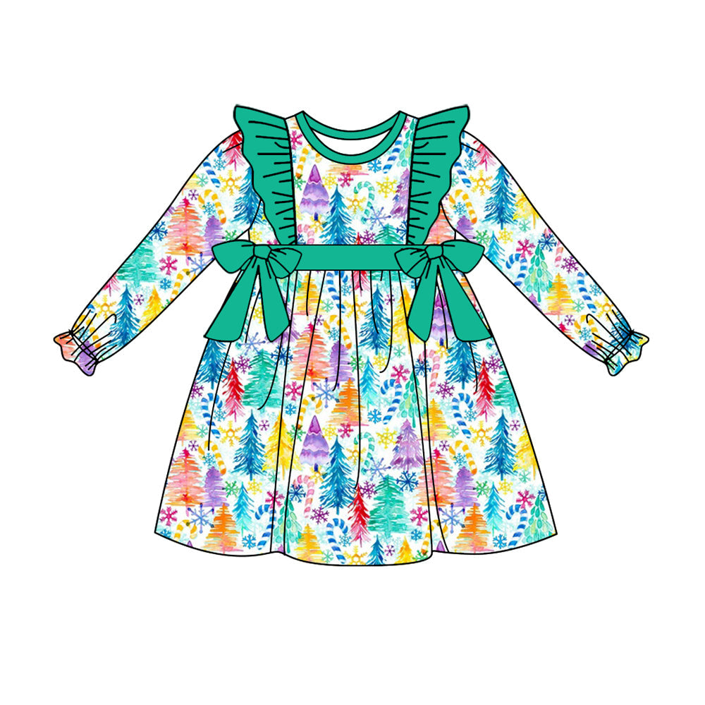 Baby Girl Christmas Colorful Tree Bows Dress