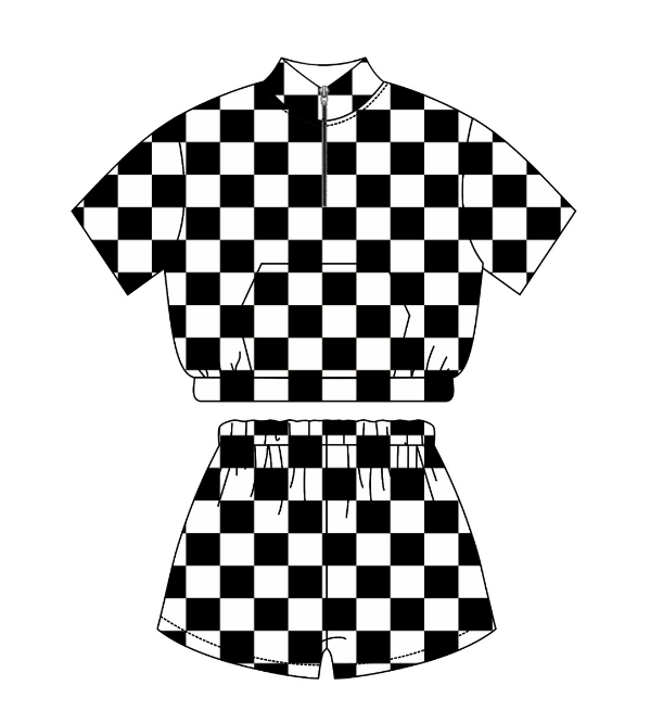 Baby Girl Sibling Black Checkered Shirt Romper Set Moq 5