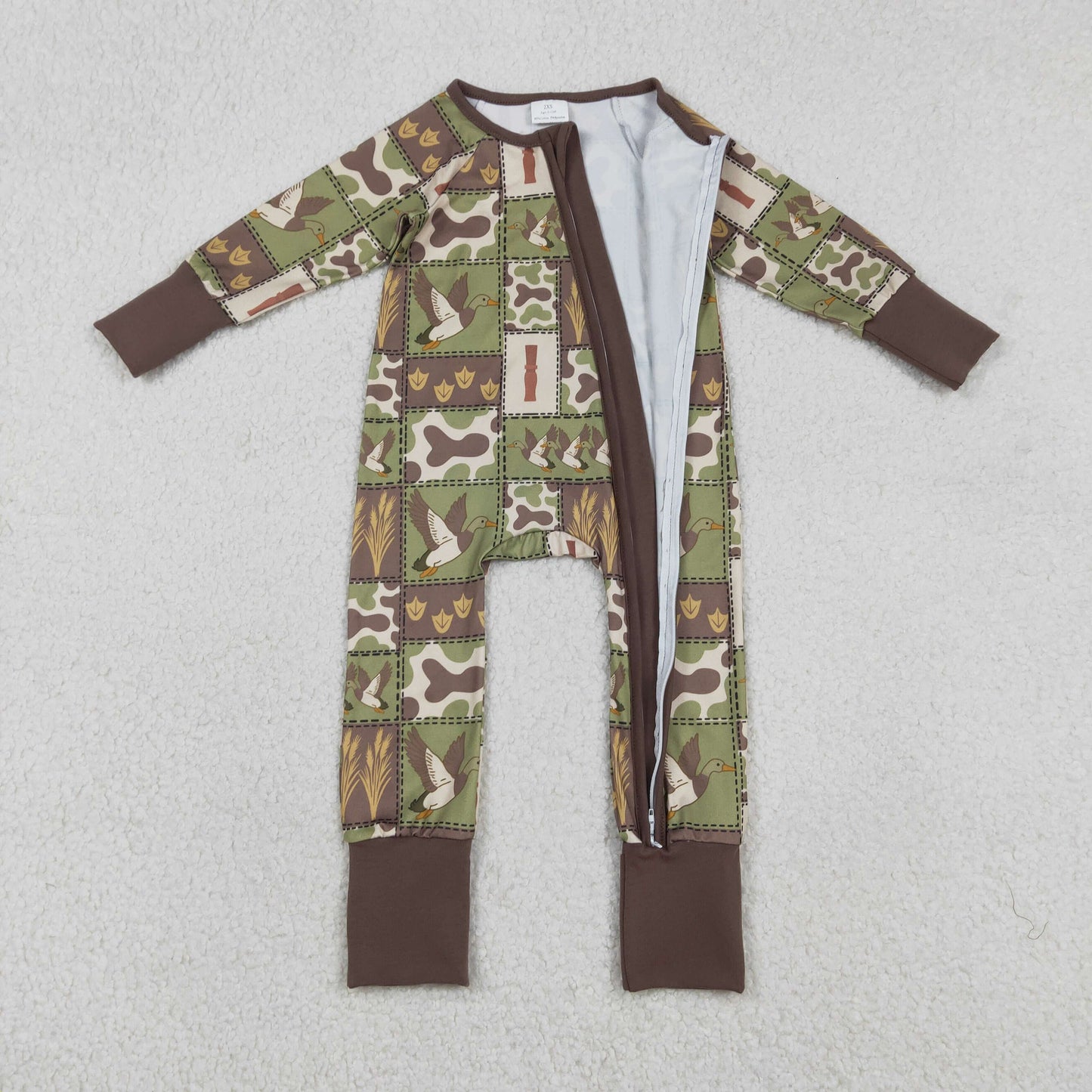 Baby Boys Long Sleeves Ducks Green Camo Zipper Footie Sleeper Romper RTS