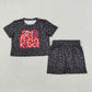 Baby Girls Kids Short Sleeves Black Leopard Tops Shorts 4th Of July Set Clothes RTS