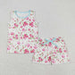 Baby Girl Sleeveless Flower Tops Shorts Sibling Sister Pajamas Set