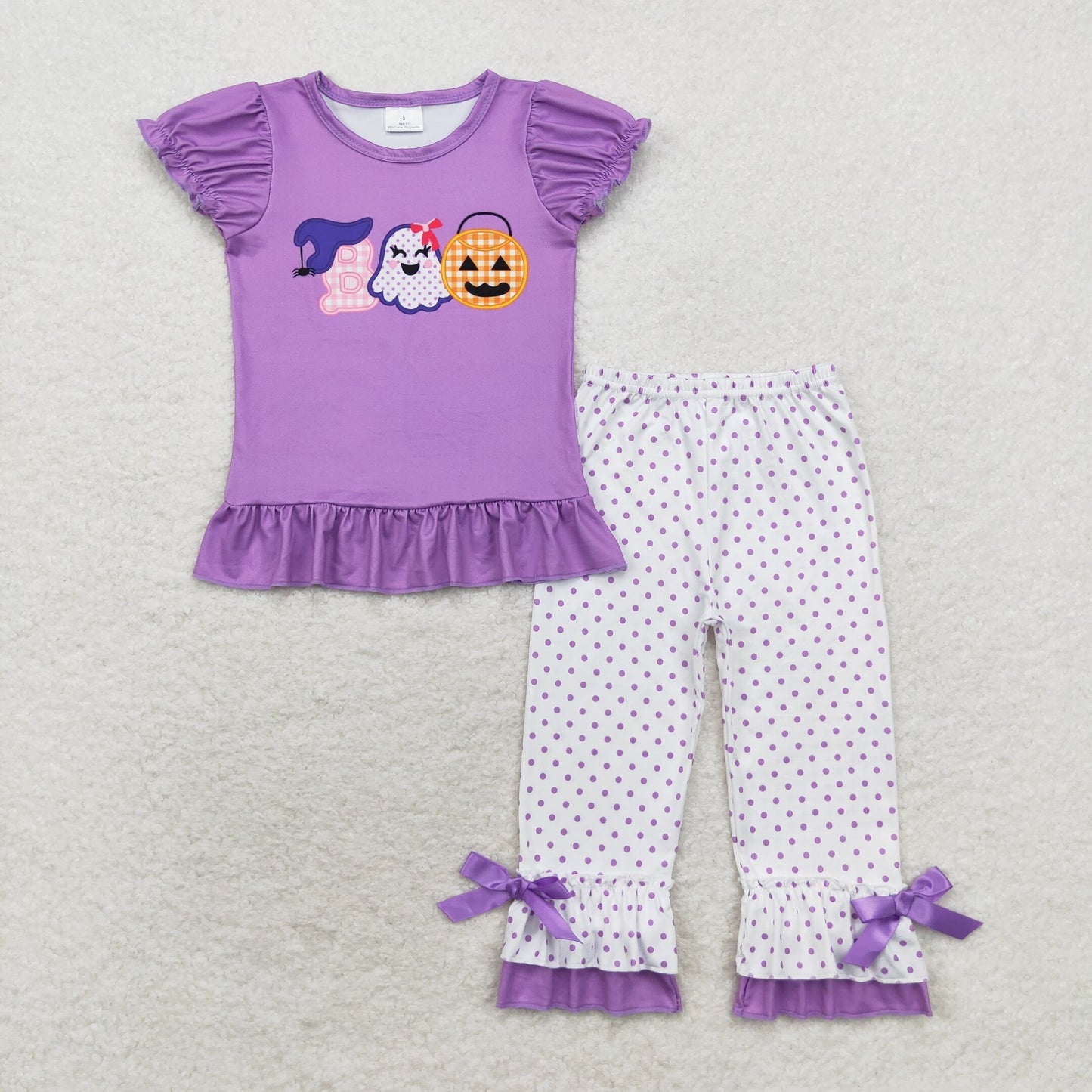 Baby Girl Halloween Ghost Pumpkin Purple Shirt Pants Set