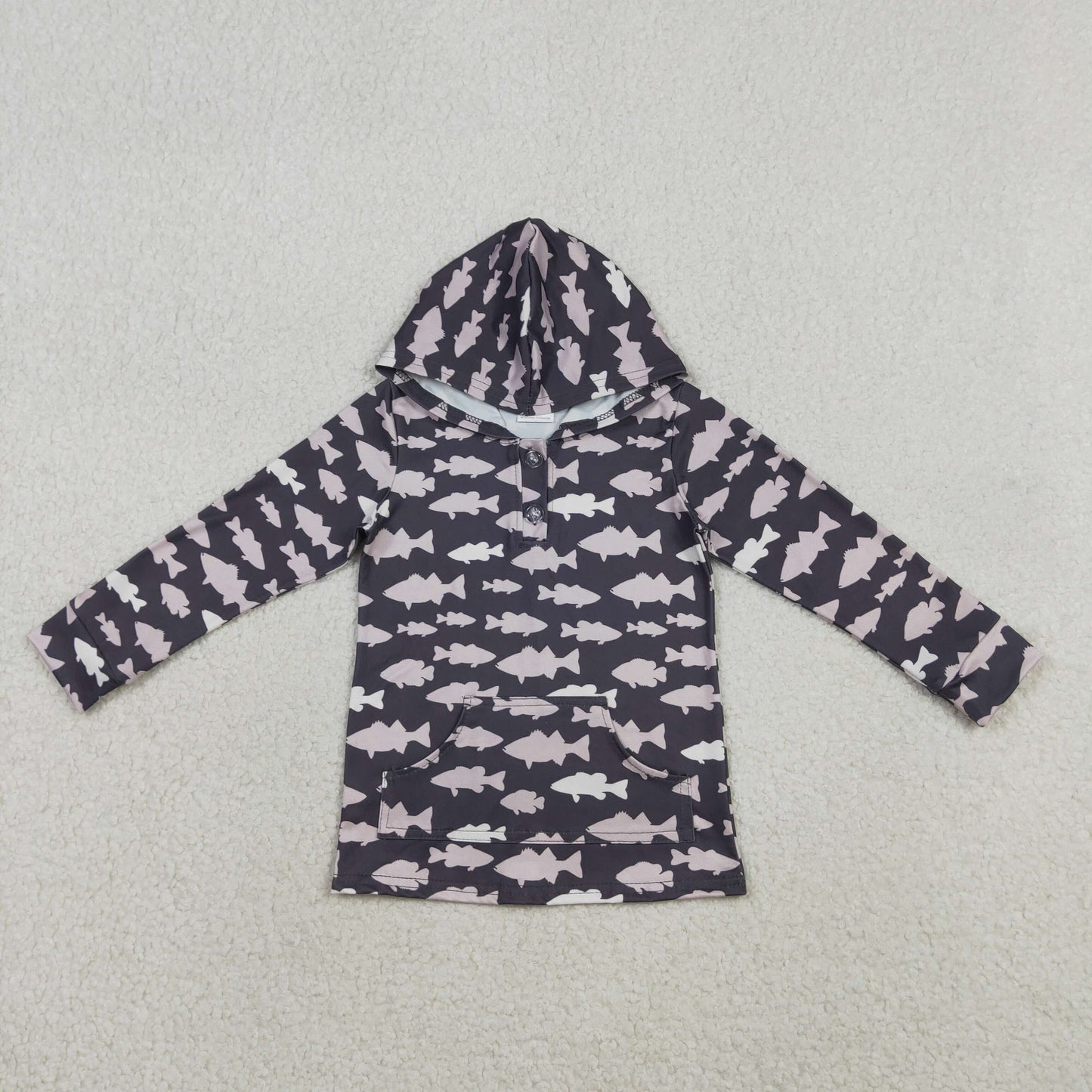 Baby Boys Kids Long Sleeves Fish Buttons Pocket Hoodie Shirt RTS