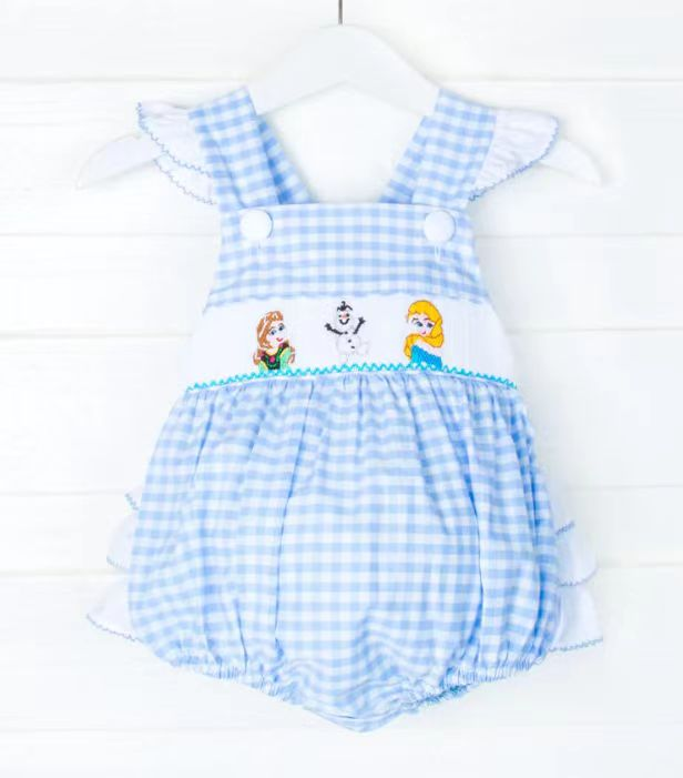 Moq 3 Pre-order SR1259 Baby Girl Princess Summer Blue Plaid One Piece Romper