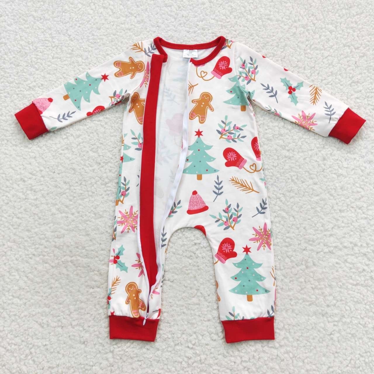 LR0522 Baby Kids Long Sleeves Gingerbread Christmas One Piece Zipper Romper