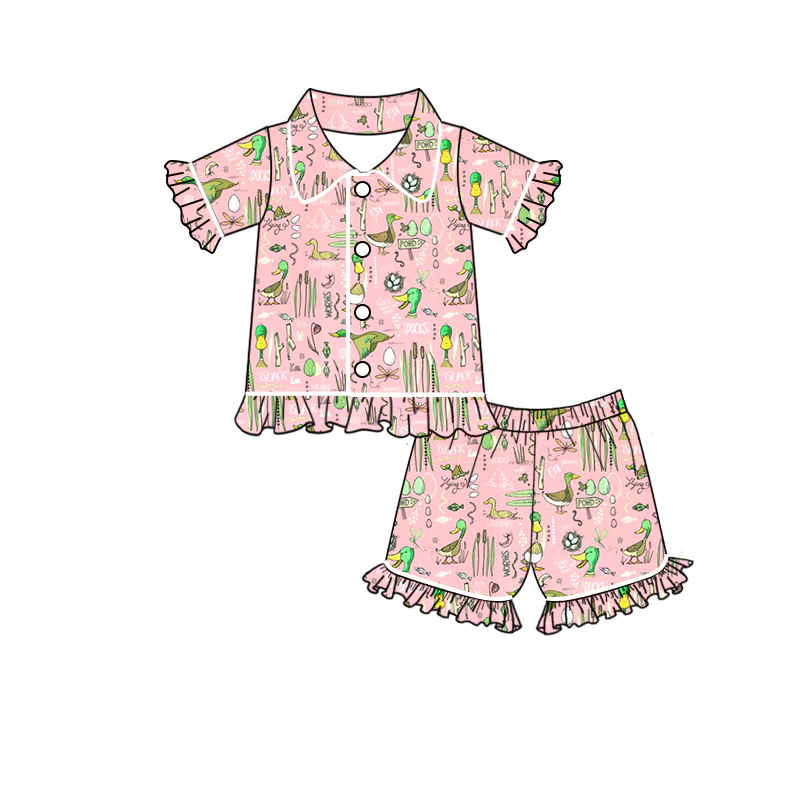 Moq 3 Pre-order GSSO0922 Baby Girl Short Sleeves Ducks Shirts Shorts Summer Set Pajamas