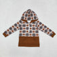 Baby Boy Kids Long Sleeves Western Aztec Hoodie Brown Pocket Pullover Tops