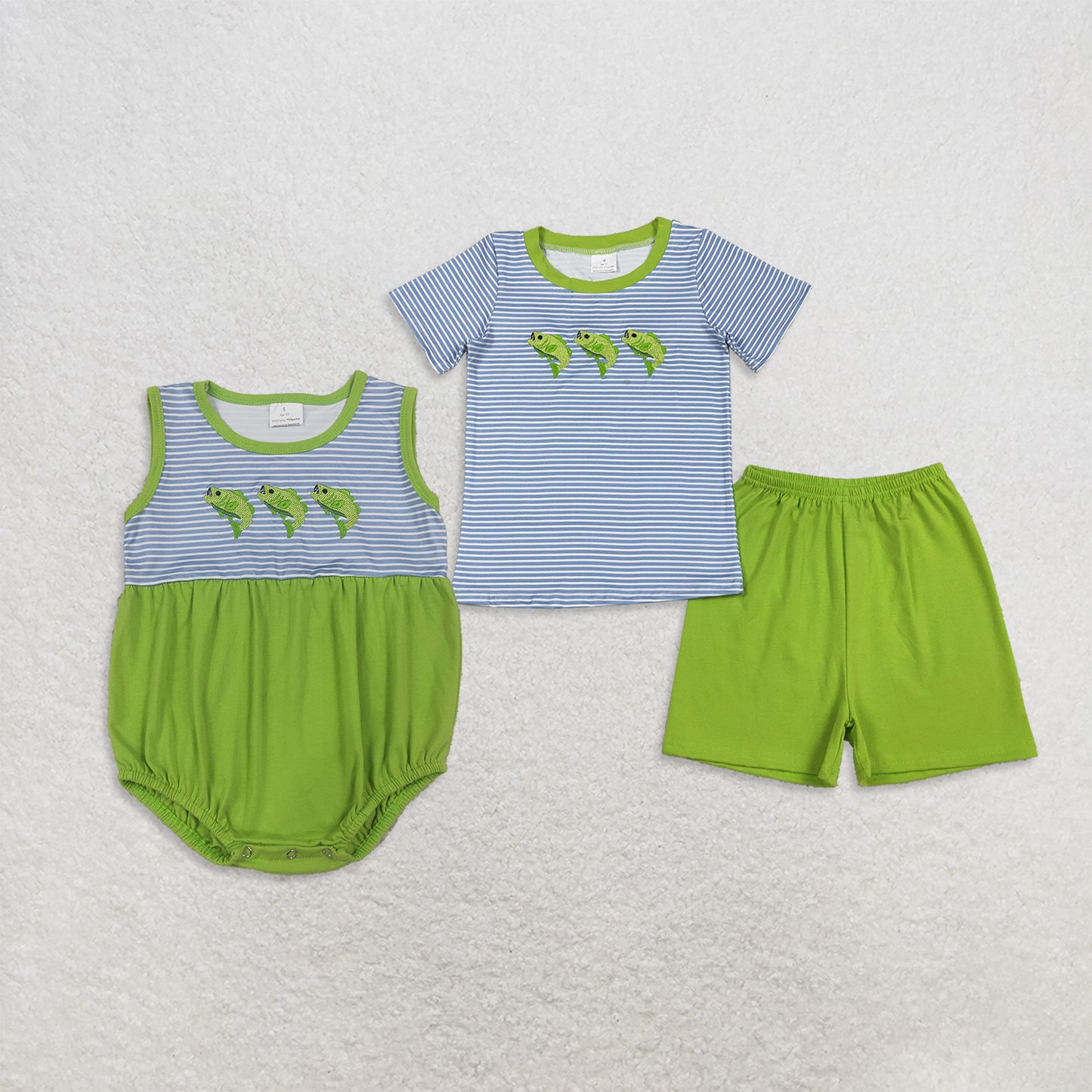 Sibling Baby Boys Kids Embroidery Fish Stripes Tops Shorts Set Romper Summer Clothes RTS
