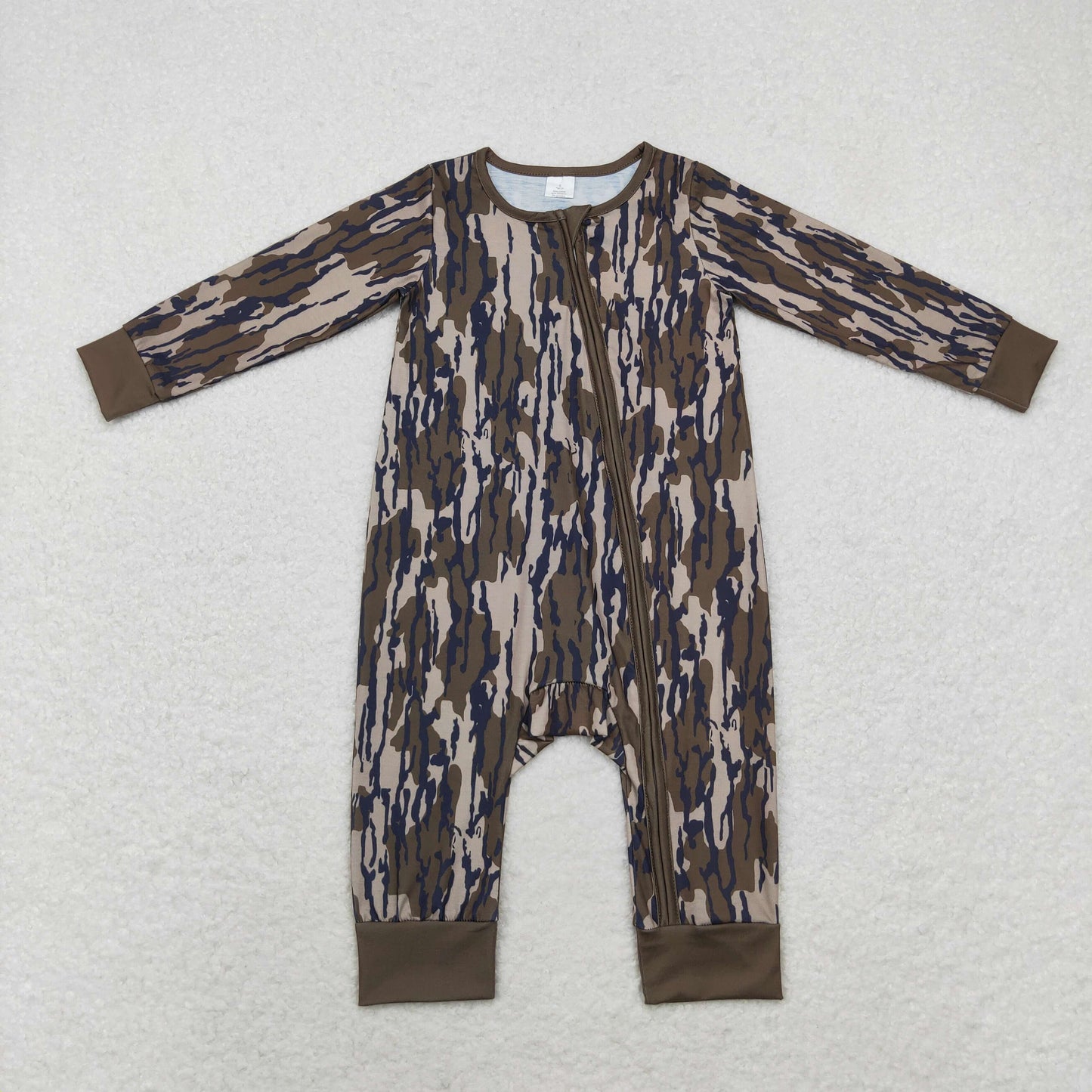 Baby Boy Long Sleeves Camo Green Tree Fall Zipper Bamboo Romper