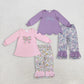 Sibling Baby Girls Kids Long Sleeves Embroidery Bow Tops Flower Ruffle Pants Sets RTS