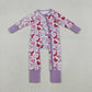 Baby Girls Long Sleevses Hearts Bows Valentine Purple Zipper Sleeper Romper RTS