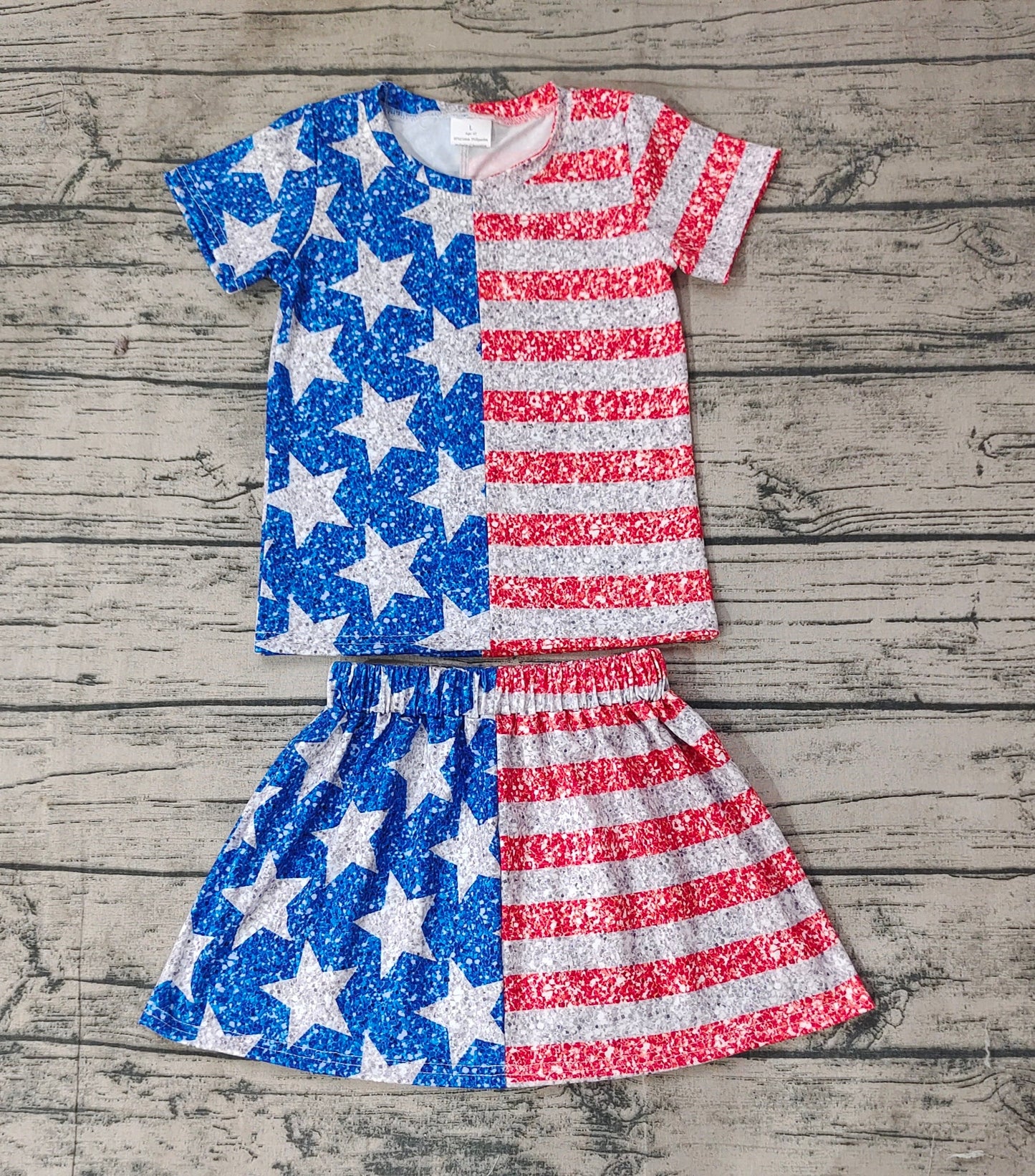 Baby Girl Stars Stripes July 4th Shirt Skirt Set