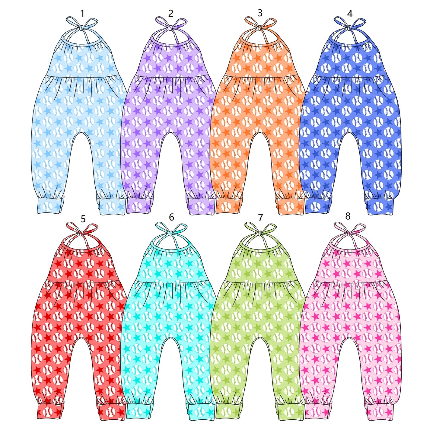 ( Moq 5 Each Style ) Sibling Baby Girls Kids Halter Baseball Stars Jumpsuits