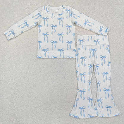Baby Girl Long Sleeves Blue Bows Sibling Romper Pajamas Set