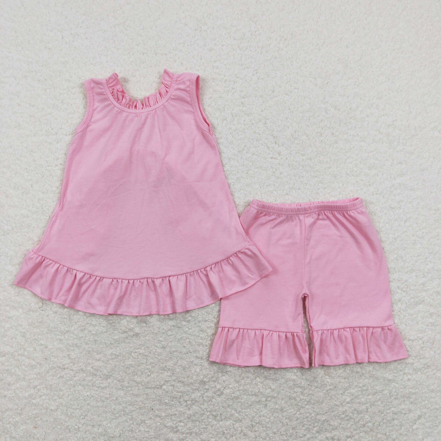 GSSO0518 Baby Girl Pink Sleeveless Tops Ruffle Shorts Cotton Set