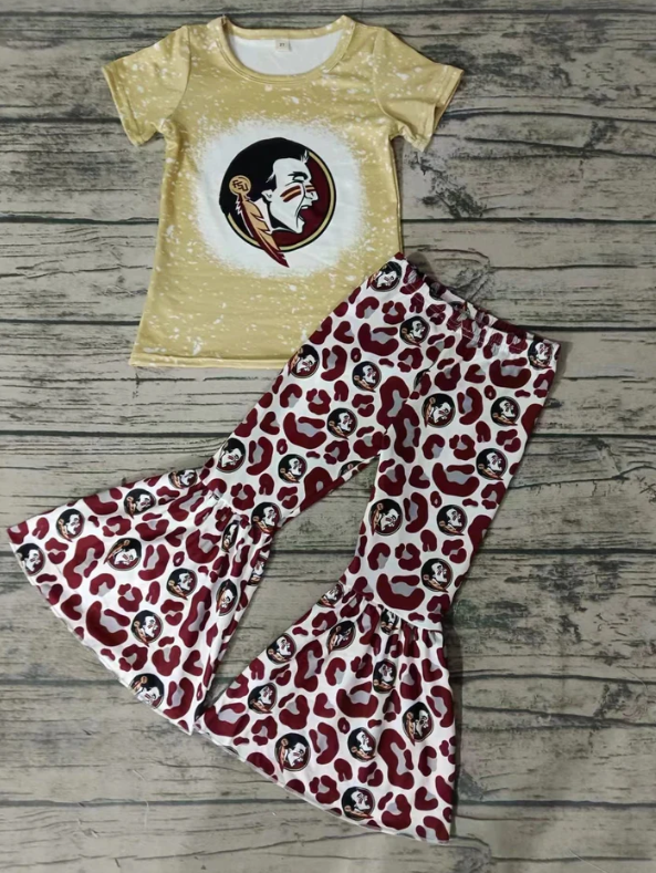 Baby Girl Golden Team Shirt Bell Leopard Pants