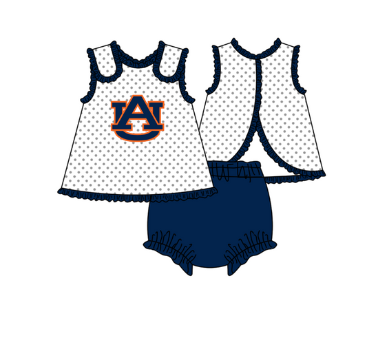 ( Moq 5 ) Baby Girls Toddler AU Dots Tops Navy Bummie Shorts Team Set