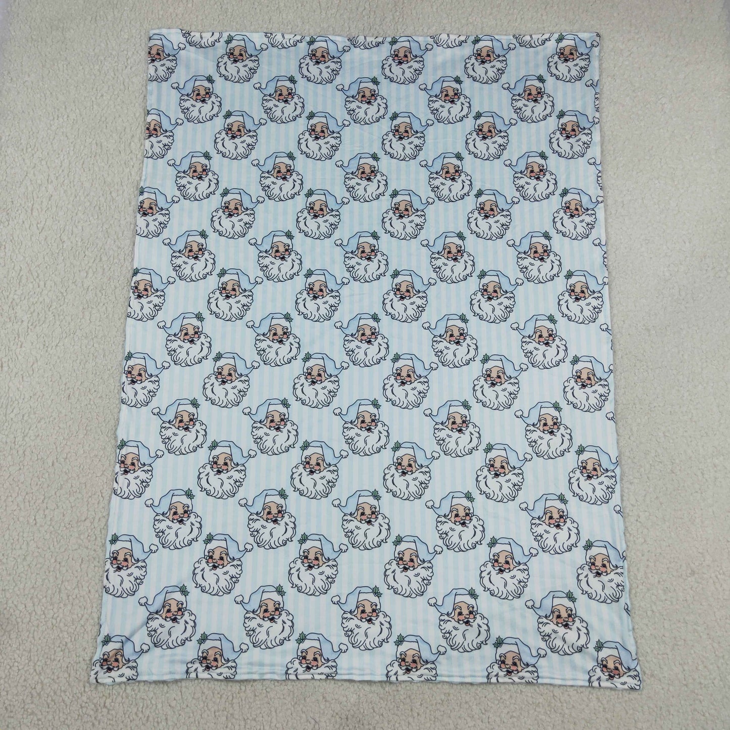 Baby Children Kids Christmas Santa Blue Stripes Blanket RTS