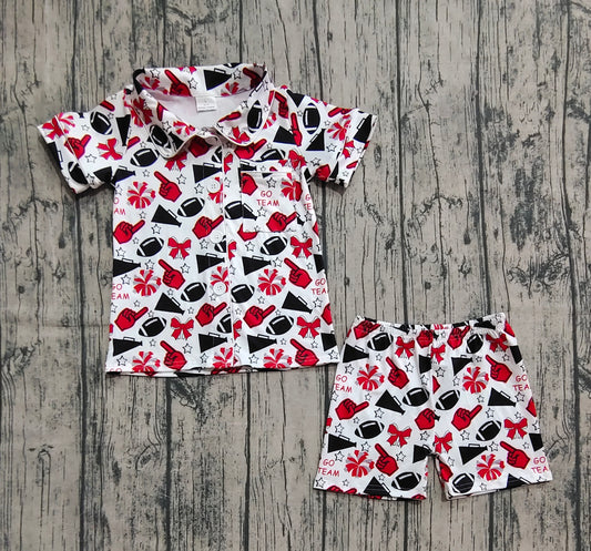 Preorder Baby Girl Shot Sleeves Football Stars Bows Cheer Buttons Shirt Short Pajamas Team Set（ No moq ）