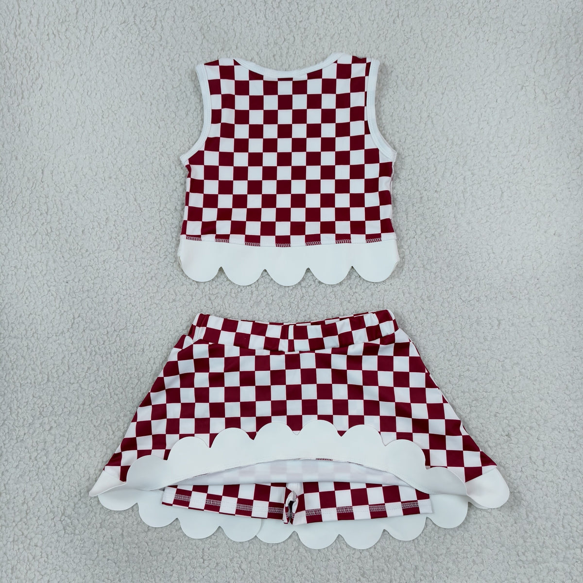 Baby Girls Kids Pig Checked Shirt Scallop Bows Skirt Shorts Team Set Yoga Active Clothes RTS