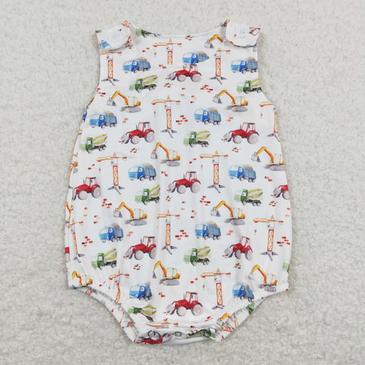 SR0602 Baby Boy Sleeveless Trucks One Piece Romper