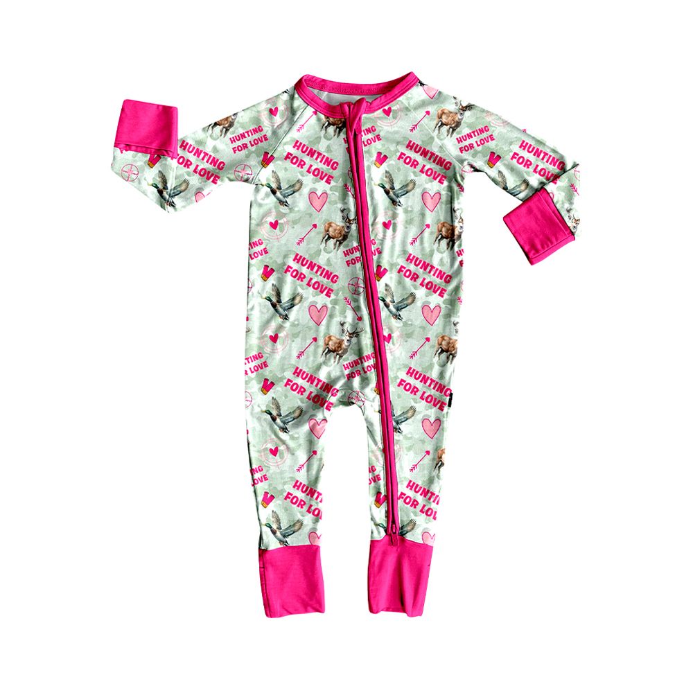 ( Moq 5 ) Preorder Baby Girls Kids Ducks Deer Hearts Hunting Zipper Footie Romper Valentine Clothes