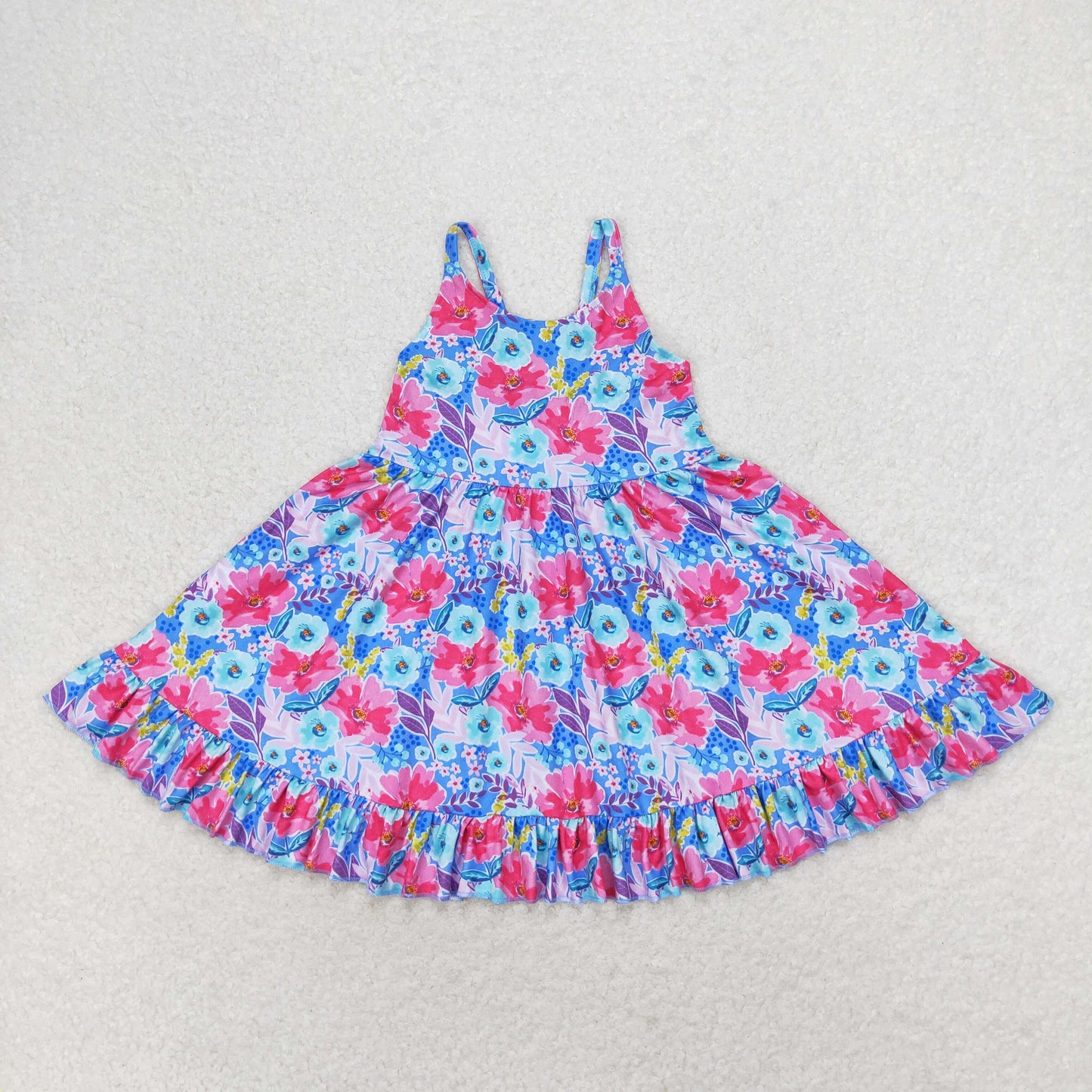 Baby Girl Sleeveless Summer Flower Straps Twirl Dress