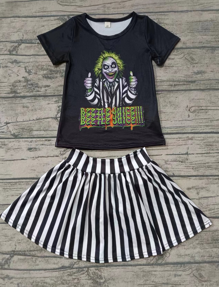 Baby Girl Short Sleeves Black Shirt Stripes Shorts Skirt Outfit