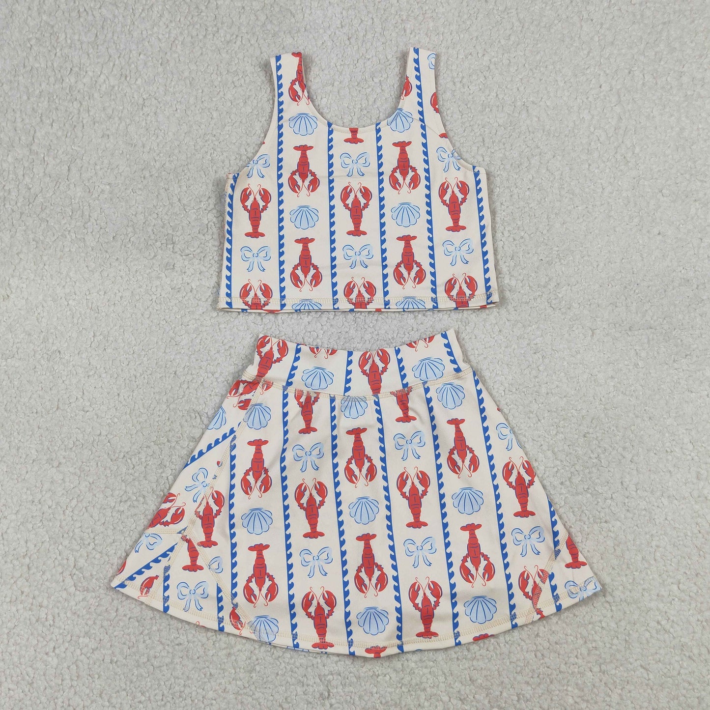 Baby Girls Kids Sleeveless Crayfish Bows Tops Shorts Skirt Yoga Active Clothes Set RTS