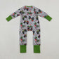 Sibling Baby Boys Kids Long Sleeves Christmas Trucks Zipper Romper Pajamas Set RTS