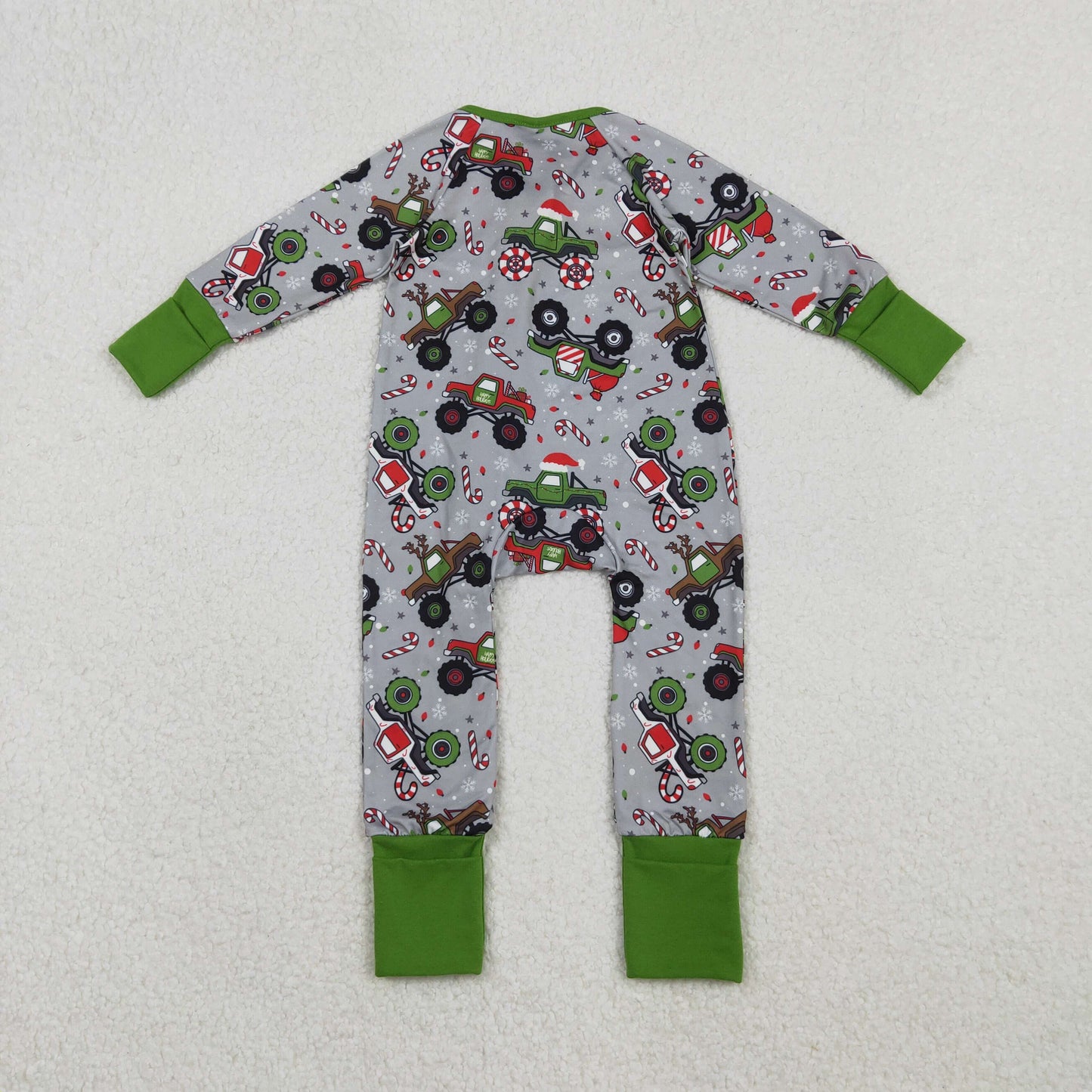 Sibling Baby Boys Kids Long Sleeves Christmas Trucks Zipper Romper Pajamas Set RTS
