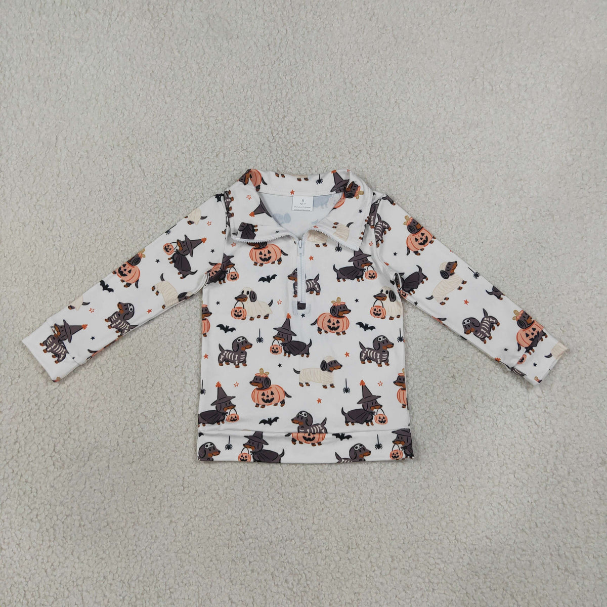Toddler Kids Long Sleeves Dogs Pumpkins Halloween Pullover Zipper Shirt Clothes RTS