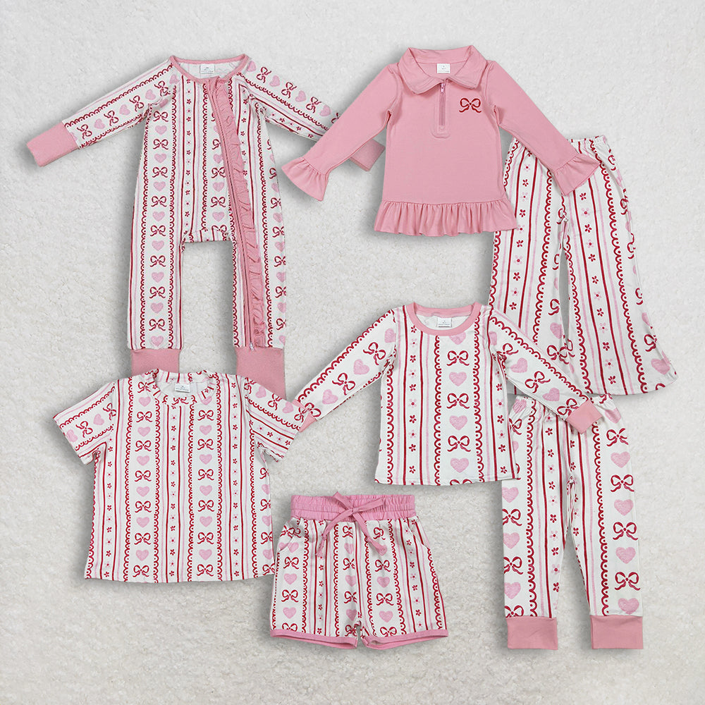 Sibling Baby Girls Kids Bows Hearts Flower Zipper Romper Valentine Sets RTS