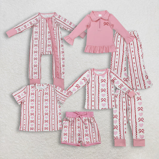 Sibling Baby Girls Kids Bows Hearts Flower Zipper Romper Valentine Sets RTS