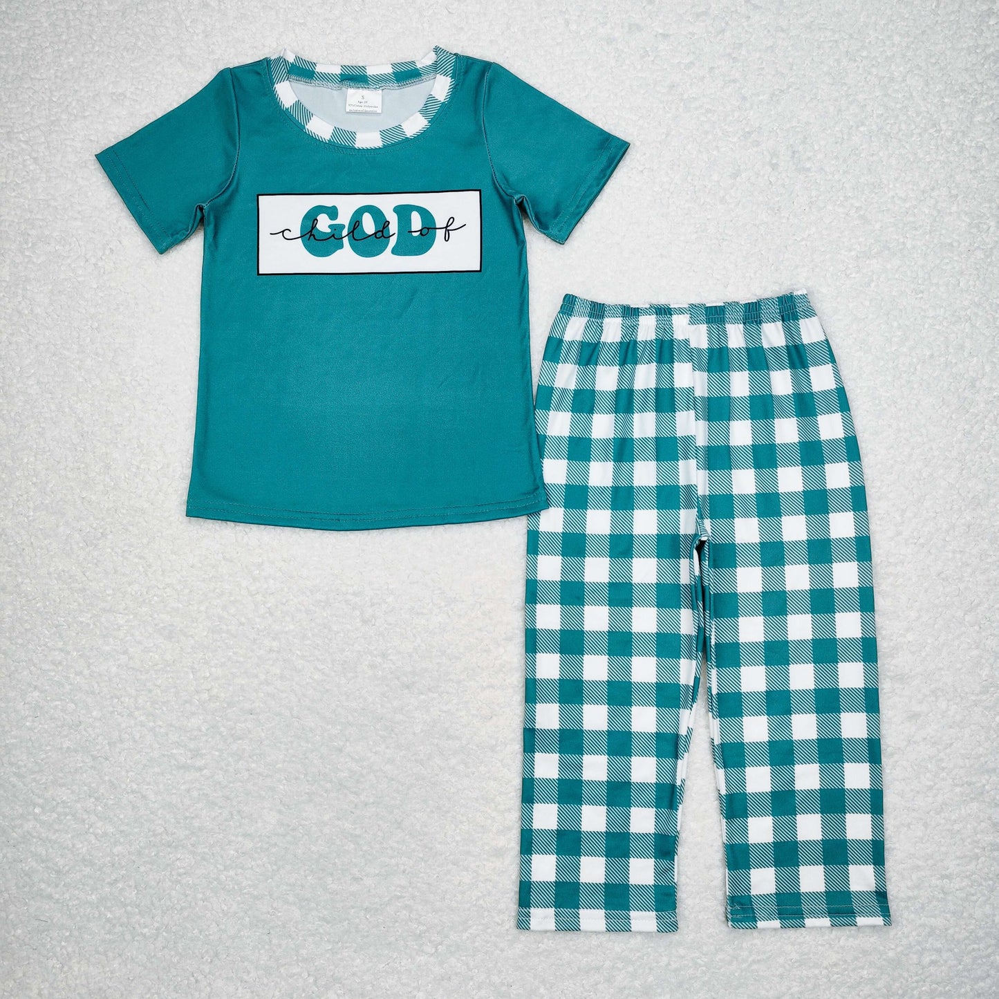 Baby Boy Child Of God Shirt Plaid Pants Pajamas Green Set