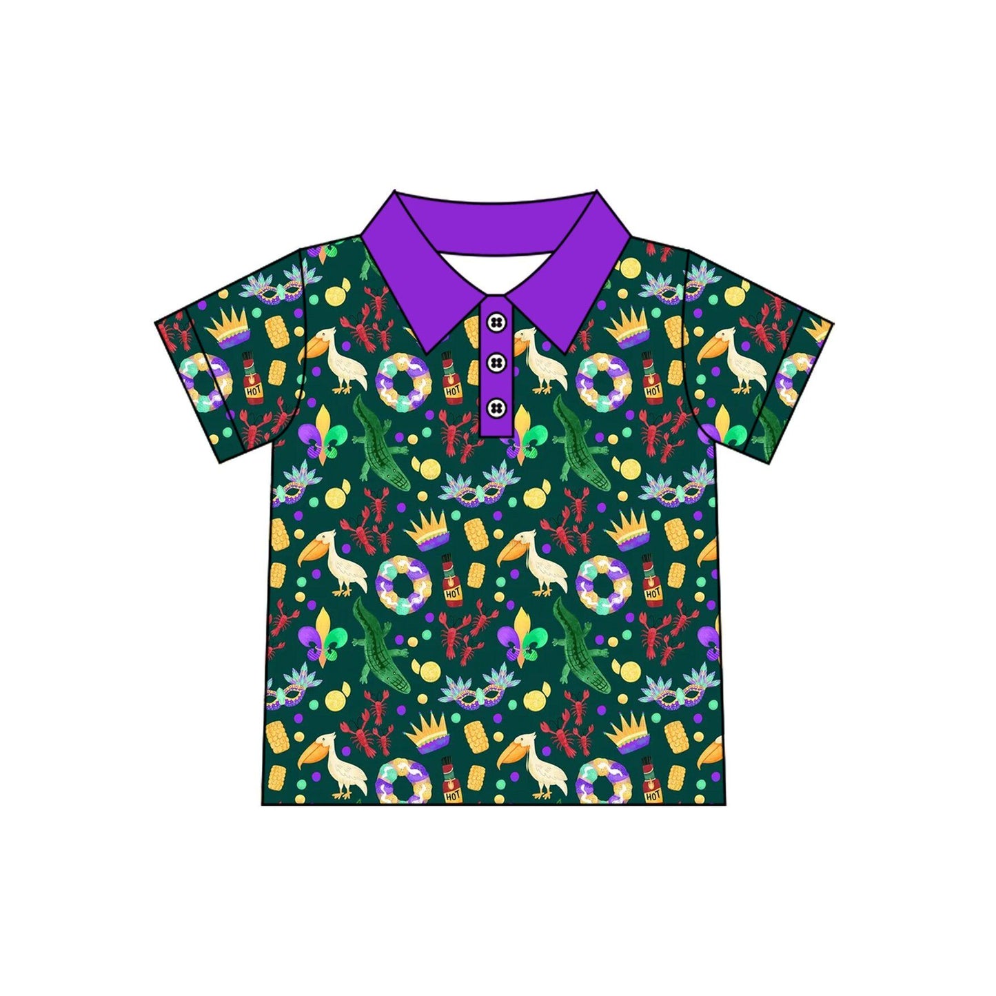 ( Moq 5 ) Preorder Baby Boys Kids Short Sleeves Buttons Mardi Gras Shirt Tops Clothes