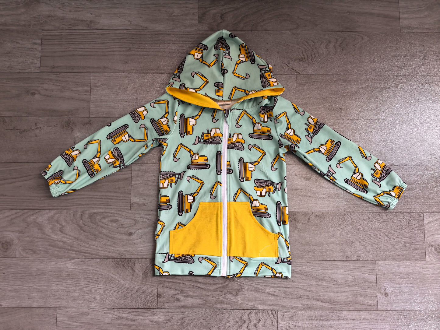 ( No moq ) Preorder Boys Kids Long Sleeves Construction Hoodie Zipper Pockets Cardigan Tops