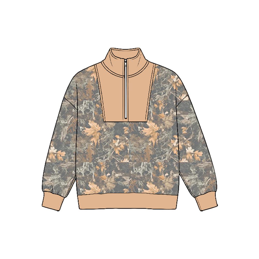( Moq 5 ) Preorder Baby Boys Kids Long Sleeves Leaves Half Zip Shirt Pullover Tops