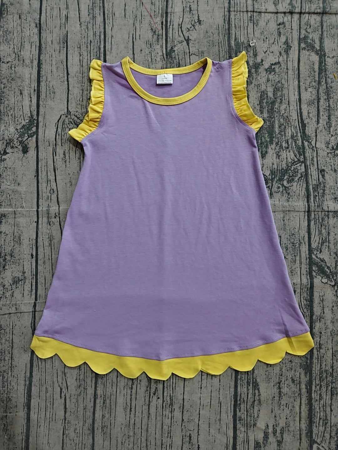 ( No moq ) Preorder Baby Girls Kids Sleeveless Yellow Scallop Knee Length Lavender Dress Clothes
