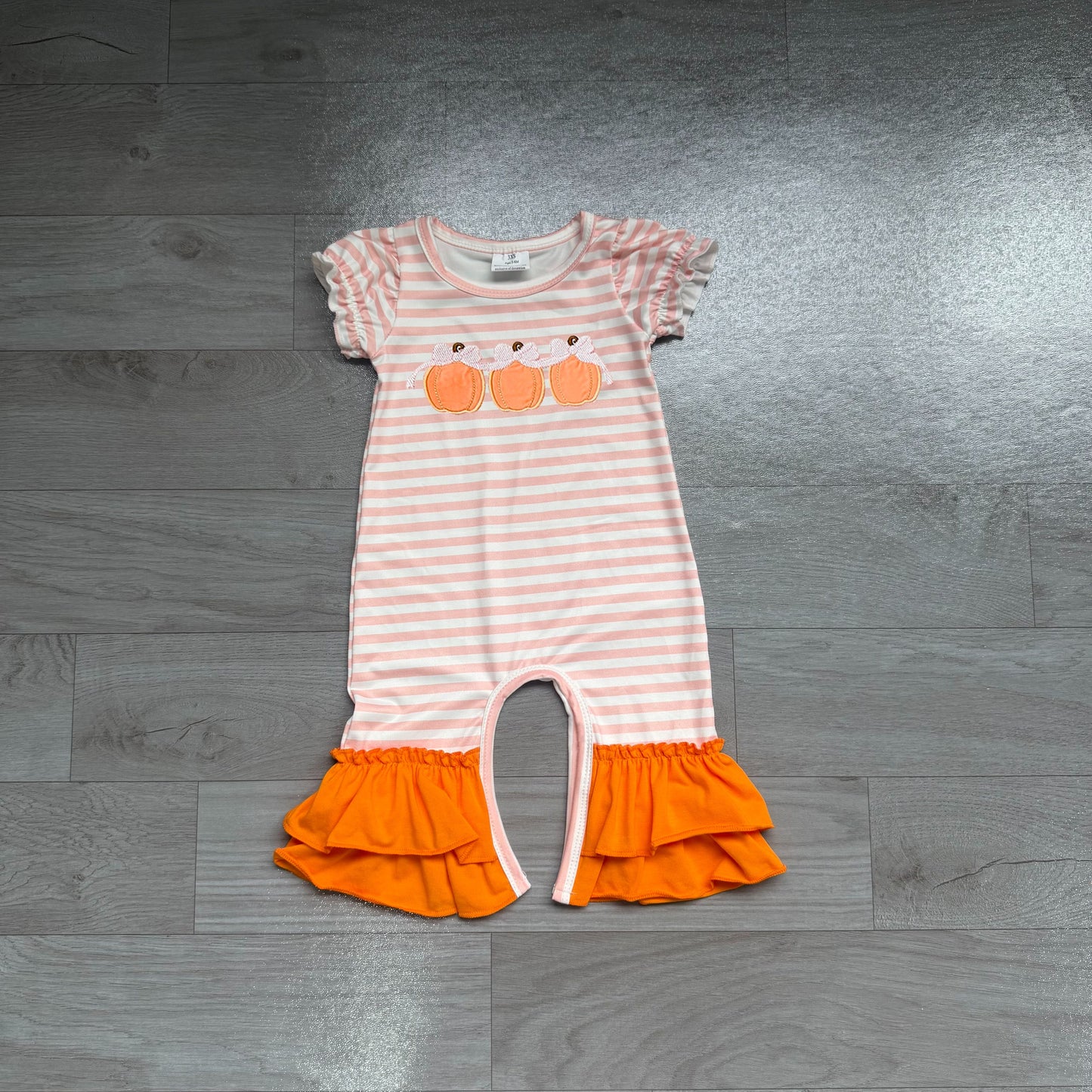 ( No moq ) Preorder Baby Girl Kids Embroidery Pumpkins Bows Stripes Romper Fall Clothes