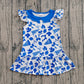 Baby Girl Short Sleeves Cheer Blue Bows Summer Team Knee Length Dress RTS