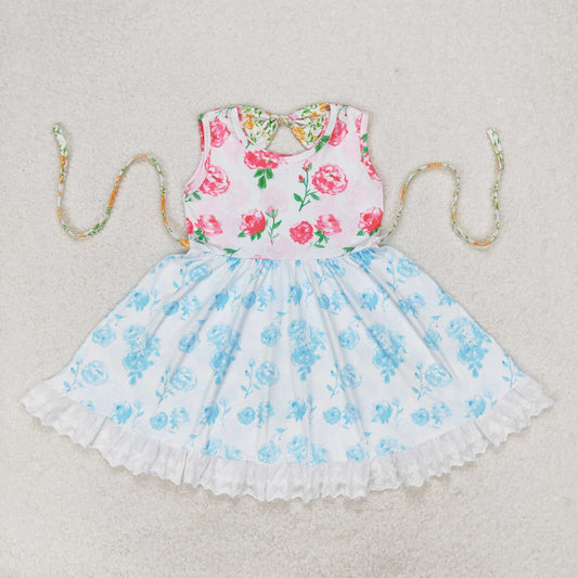 Baby Girl Sleeveless Pink Blue Flower Summer Twirl  Dress