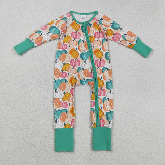 Girls Kids Infant Long Sleeves Pumpkins Zipper Fall Pajamas Romper RTS