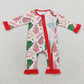 Baby Girl Long Sleeves Christmas Cake Trees Zipper Bamboo Romper