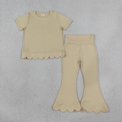 Sibling Baby Girls Kids Short Sleeves Shirts Bell Pants Scallop Cotton Sets Clothes RTS
