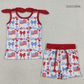 Baby Girls Kids Flags Bows Flowers Tops Pockets Shorts 4th of July Clothes Set RTS