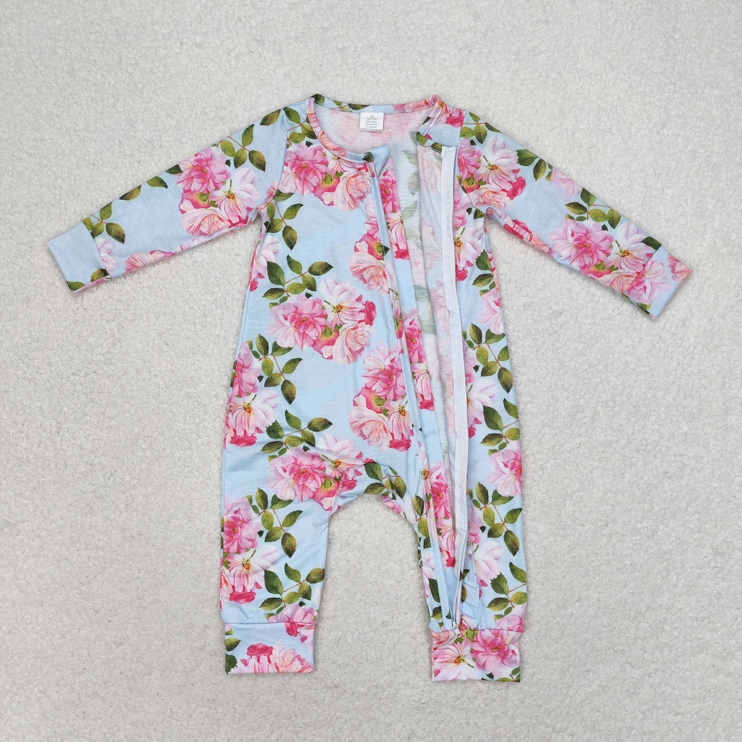 Baby Girl Spring Flower Long Sleeves Bamboo Zipper Romper